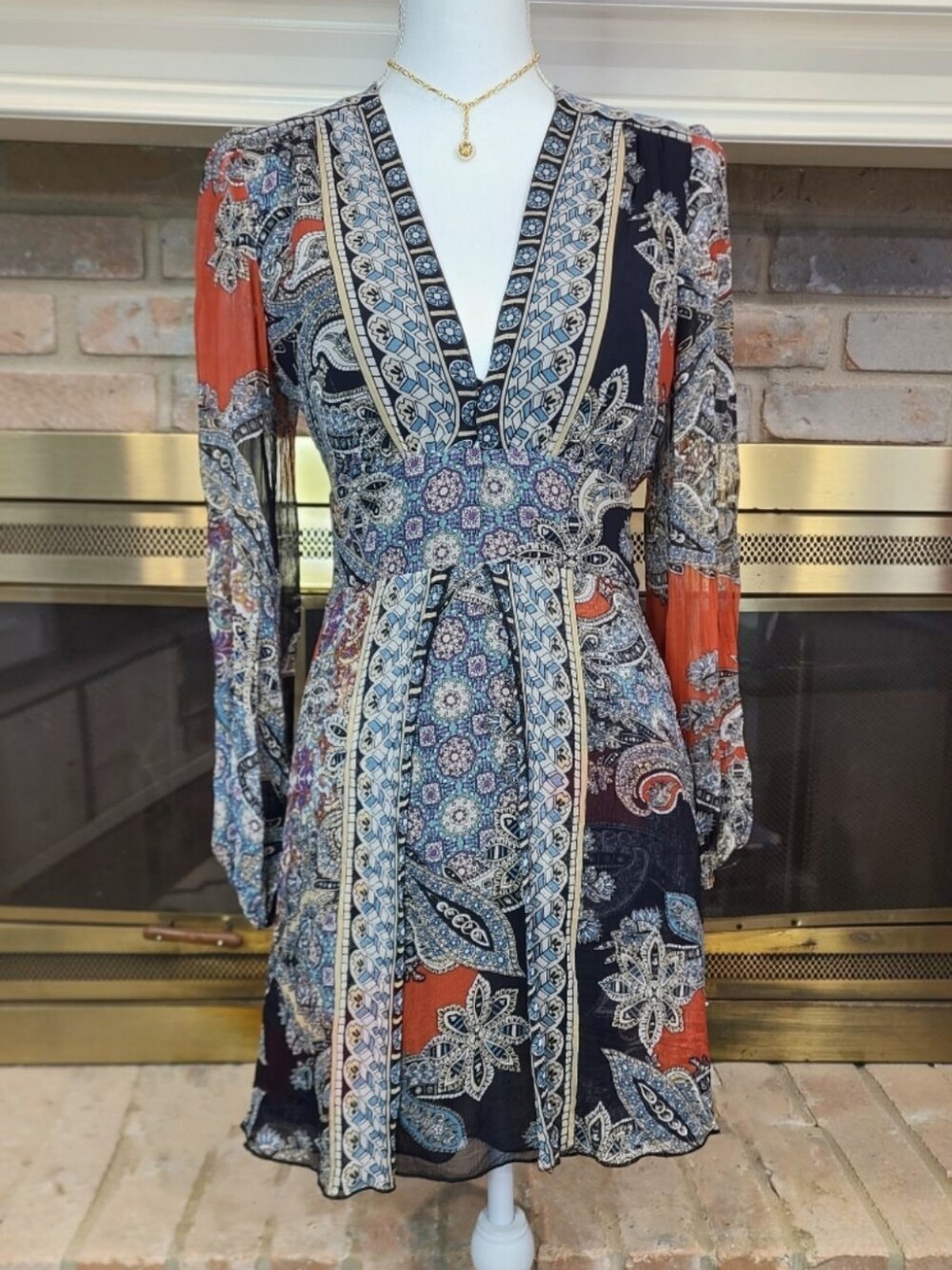 Y2K Single Dress Long Sleeve Silk deep V-neckline Mini Dress